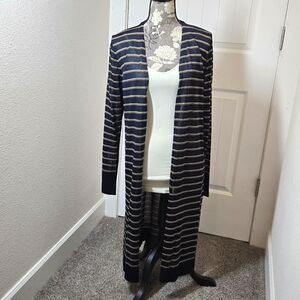 Lafayette 148 New York Open Front Longline Cardigan Women's Medium Stripes